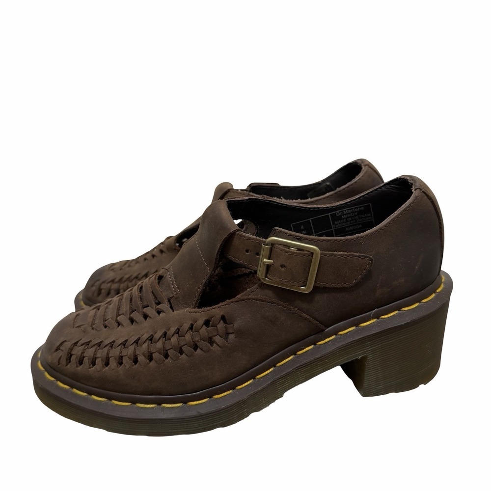 Dr Martens Womens Mindy Woven Vamp T-Bar Mary Jane Shoes US 6 Chunky Heel Brown - Picture 5 of 13